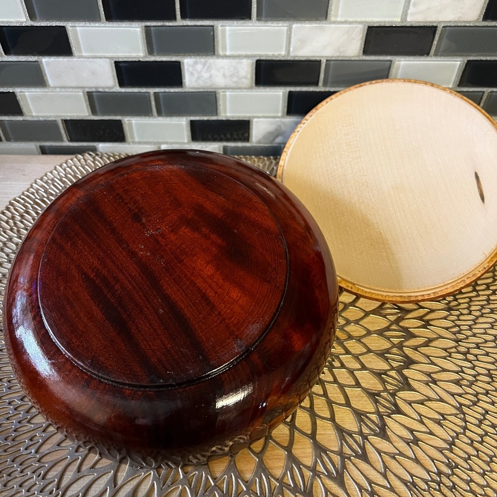Polish Hand Carved Wood Trinket Box Dish Lid & Bowl Decorative Storage Container - Picture 5 of 10